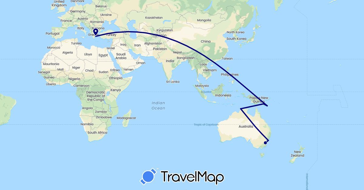 TravelMap itinerary: driving in Australia, Greece, Papua New Guinea (Europe, Oceania)